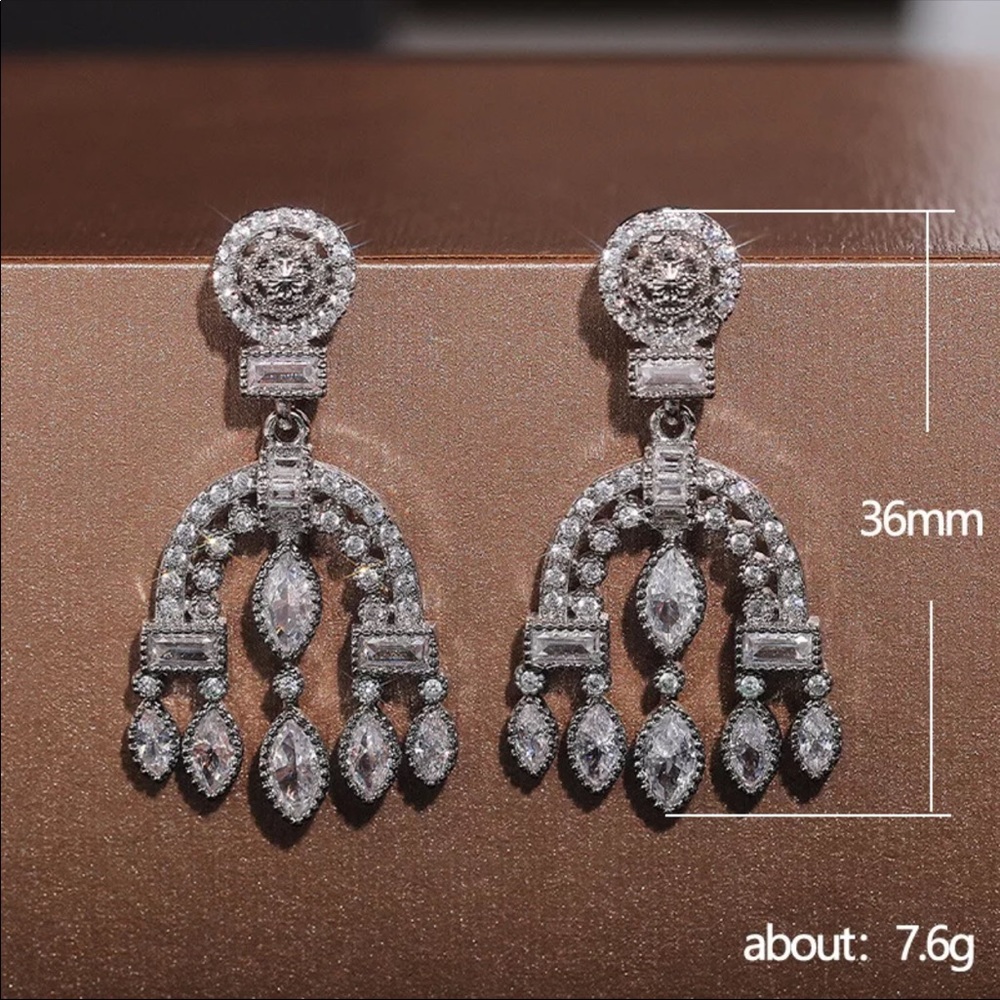 New 925 Silver Luxury Bridal Diamond Earrings - Picture 6 of 6